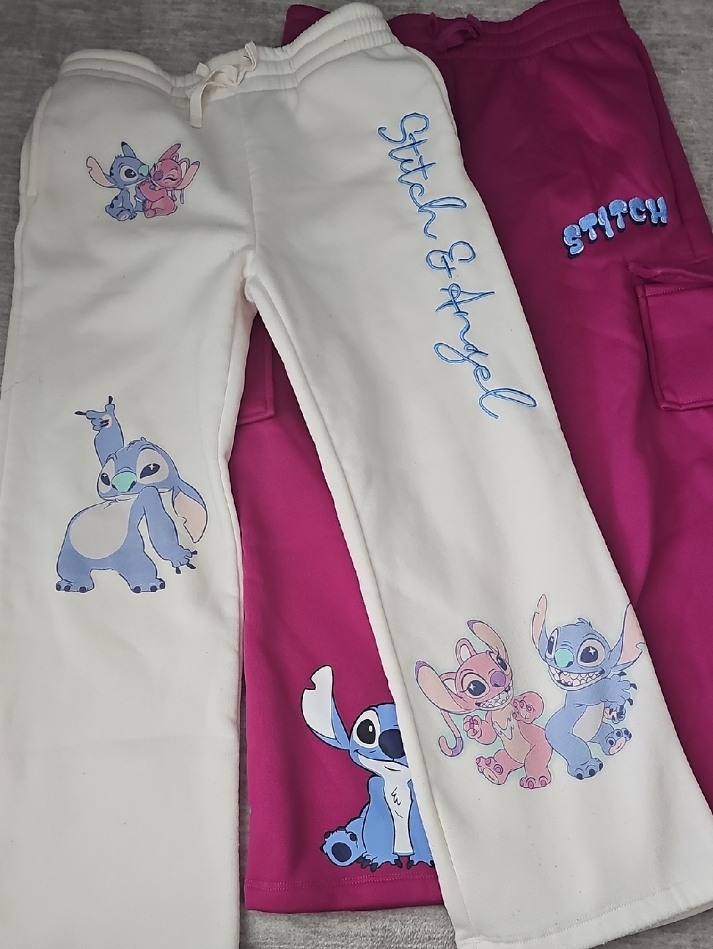 2 Disney Kids Stitch & Angel Sweatpants in Cream and Magenta